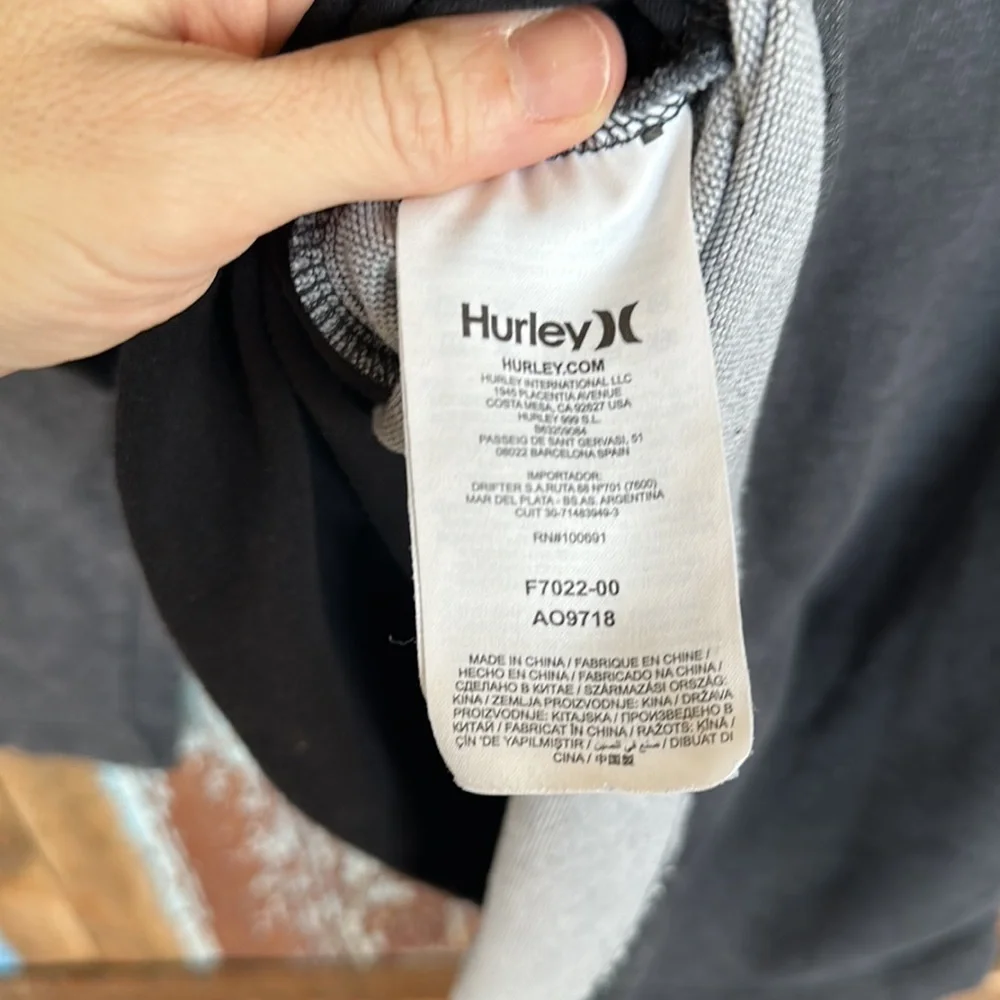 Hurley with Nike Dri-Fit Long Sleeve Hooded Men’s Top Size L Charcoal Gray - Picture 4 of 5
